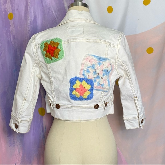 Levi's Jackets & Blazers - LEVI'S Upcycled Patchwork White Denim Crop Jacket